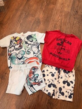 Kids Marvel & Disney Pajama Sets - Red Mickey Top & Light Blue Superhero Set